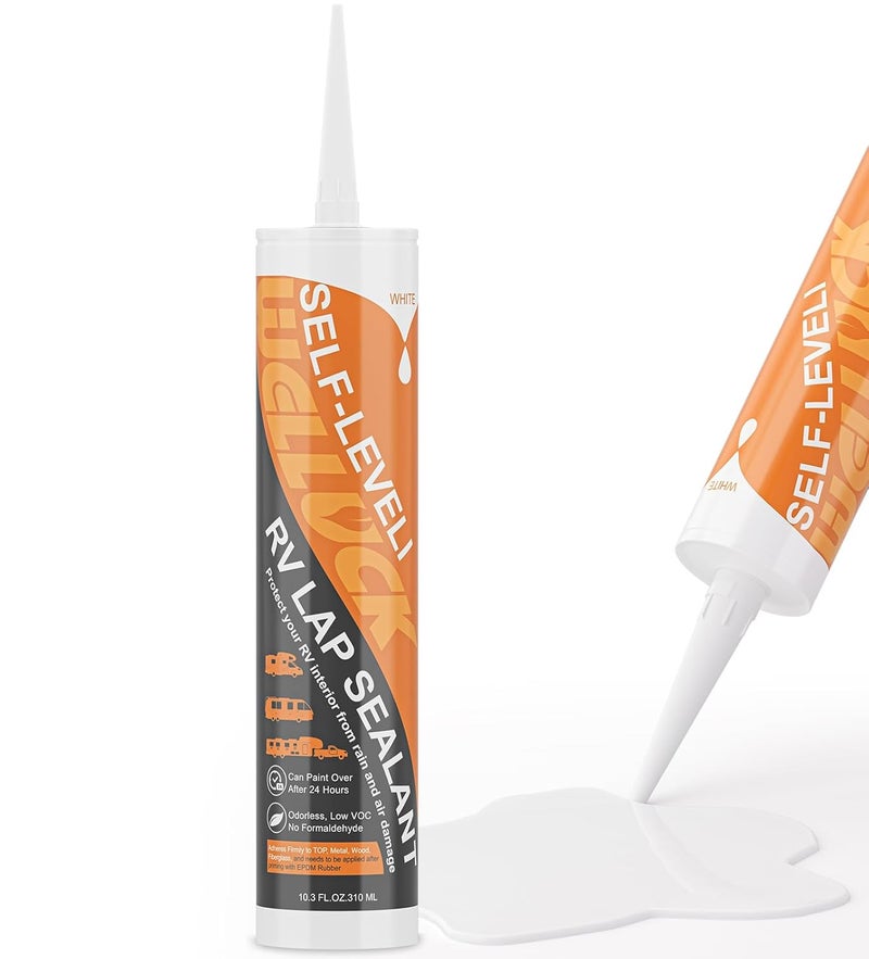 WELLUCK 1PC مادة مانعة للتسرب ذاتية التسوية لأسطح المركبات الترفيهية، مادة مرنة بيضاء للإصلاح، مادة مطاطية EPDM مانعة للتسرب للمركبات، آمنة، عديمة الرائحة، مقاومة للماء وللأشعة فوق البنفسجية، لاصق لجميع الأحوال الجوية - Image 1